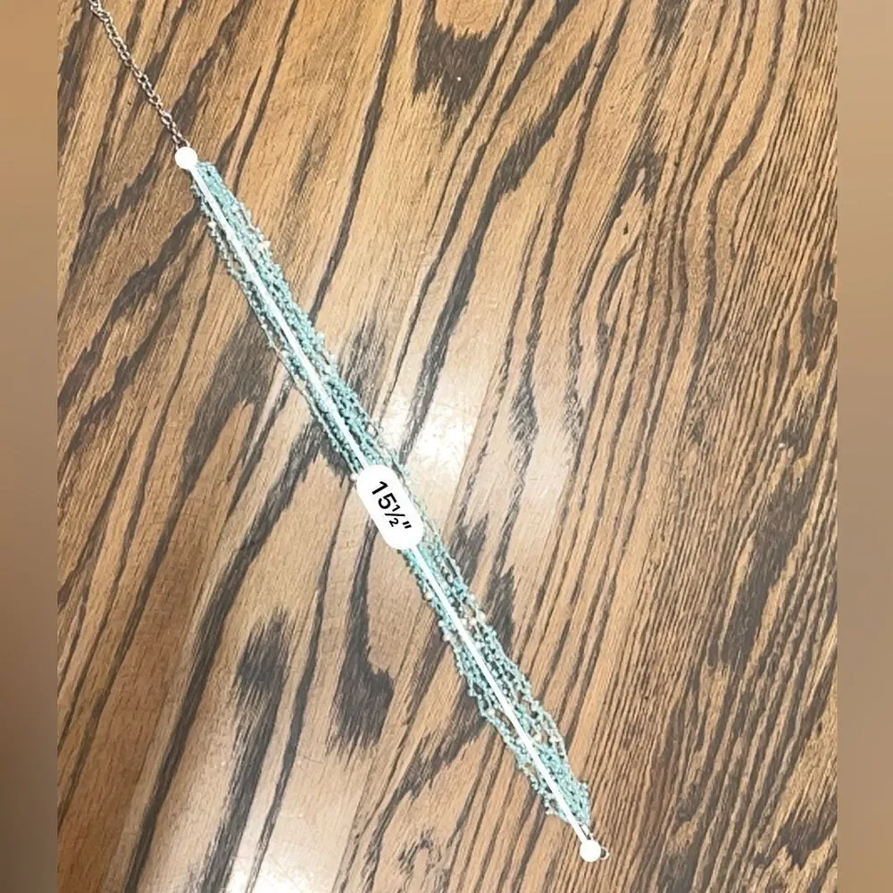 Vintage‎ Aqua Glass & Pearl Multi-Strand Necklace Boho Beachy Layered